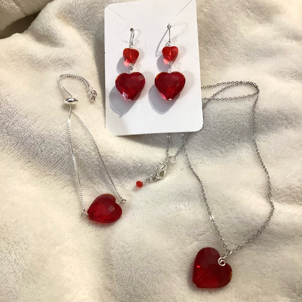 Elegant Red Heart Jewelry Set